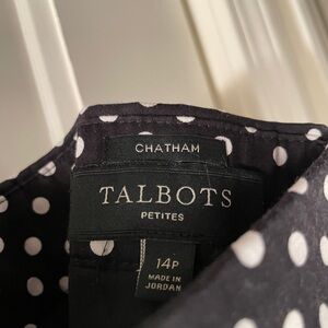 Talbots Black Chatham Pants with White Polka Dots